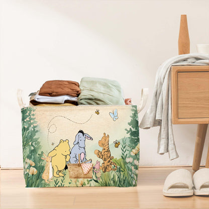 Winnie Nursery Decor, the Pooh Baby Stuff, Winnie Storage Nursery Basket, Large squarecanvas Laundry Hamper With A Waterproof PECoating, Foldable, Toys Bin, Baby Nursery HamperDecor, Star