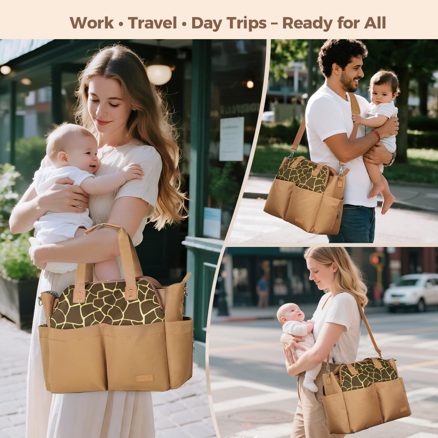 Lekebaby Diaper Bag Tote, 17 Pockets Large Travel Diaper Tote Waterproof with Portable Changing Pad, Mom Crossbody Hospital Bag for Labor Delivery, Baby Essentials for Newborn Gifts, Grey