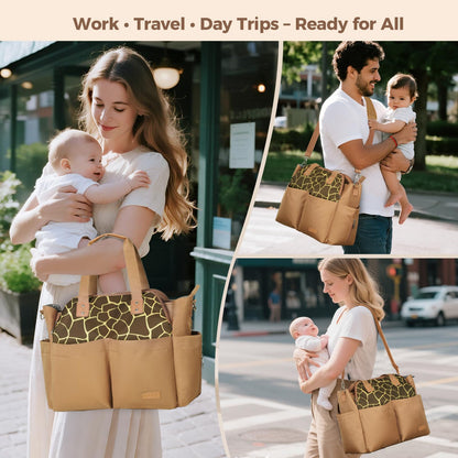 Lekebaby Diaper Bag Tote, 17 Pockets Large Travel Diaper Tote Waterproof with Portable Changing Pad, Mom Crossbody Hospital Bag for Labor Delivery, Baby Essentials for Newborn Gifts, Grey