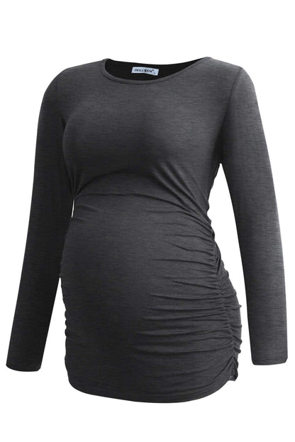 Smallshow Women's 4 Pack Maternity Shirts Long Sleeve Ruched Pregnancy Clothes Tops