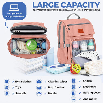 PILLANI Baby Diaper Bag Backpack - Baby Bag for Girls & Boys, Large Waterproof Toddler Diaper Backpack - Baby Shower Gifts & Registry Must Haves - Travel Diaper Bags with Changing Pad - Newborn Stuff