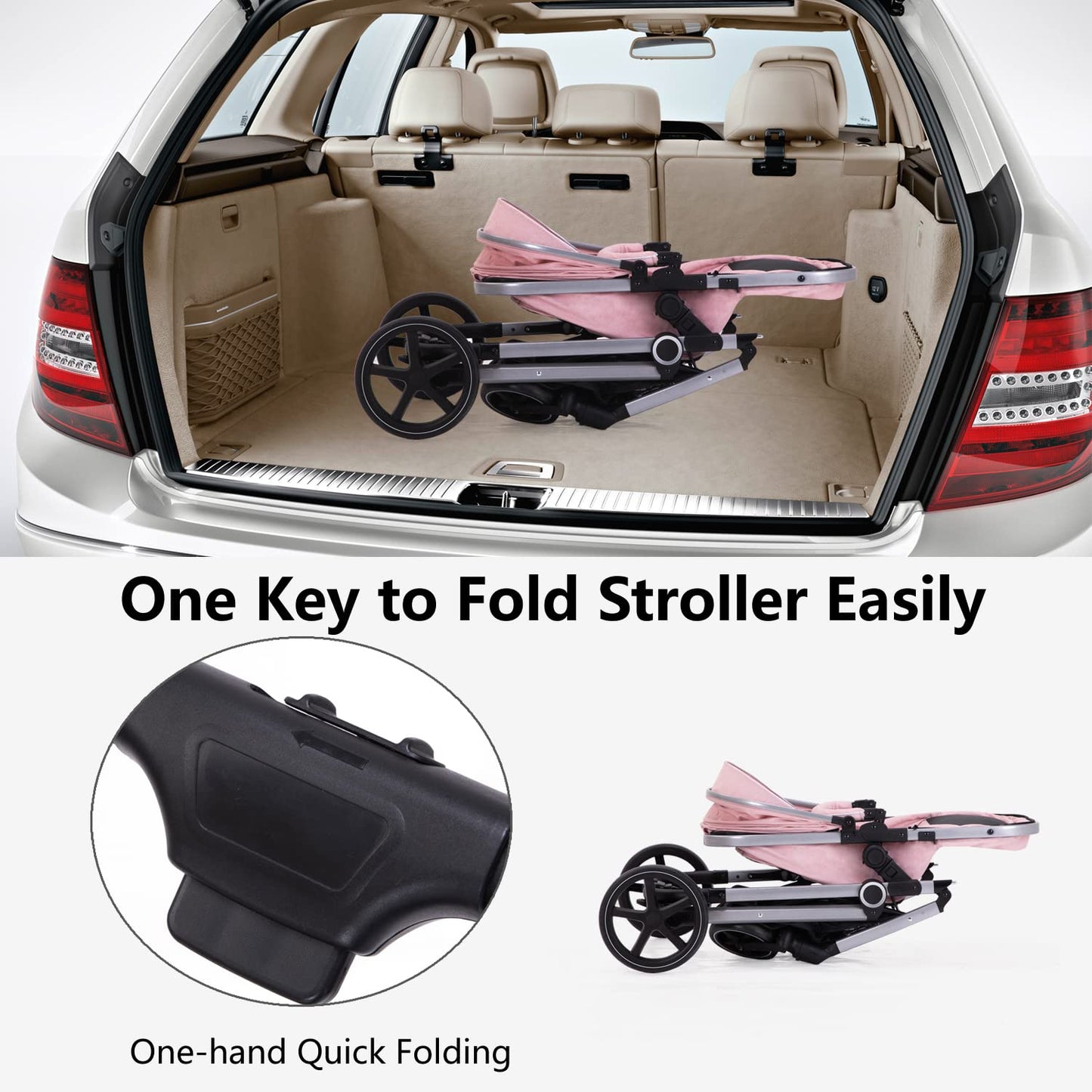 Lortsybab 2-in-1 Baby Stroller - Folding Infant Newborn Pram Stroller with Reversible Seat - Toddler Strollers for 0-36 Months Old Babies (Beige)