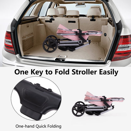 Lortsybab 2-in-1 Baby Stroller - Folding Infant Newborn Pram Stroller with Reversible Seat - Toddler Strollers for 0-36 Months Old Babies (Beige)