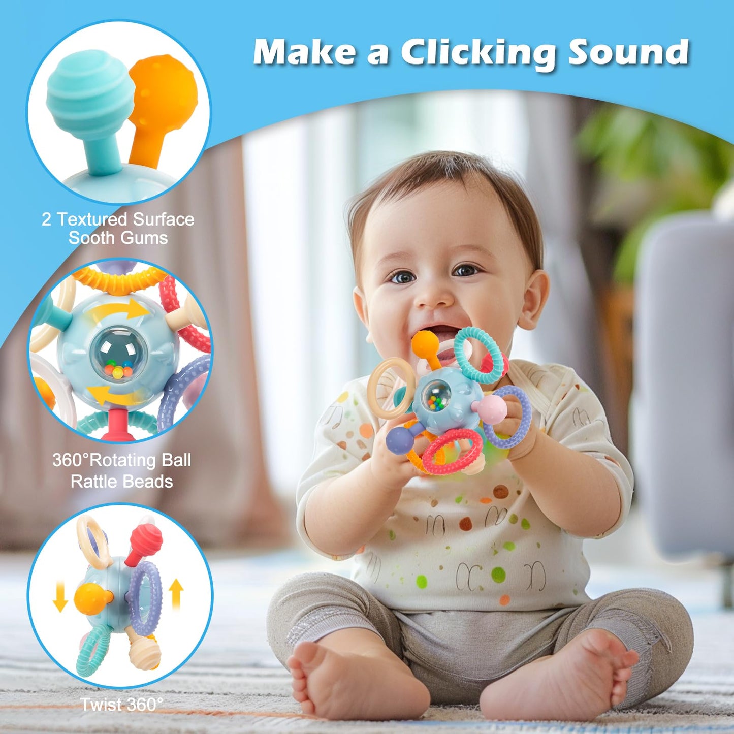 Baby Montessori Sensory Toys for 0-6 6-12 Months, Baby Teether Teething Toys for Babies 0 3 6 9 12 18 Months, Newborn Infant Learning Developmental Toys Gifts for 1 2 Year Old Boys Girls