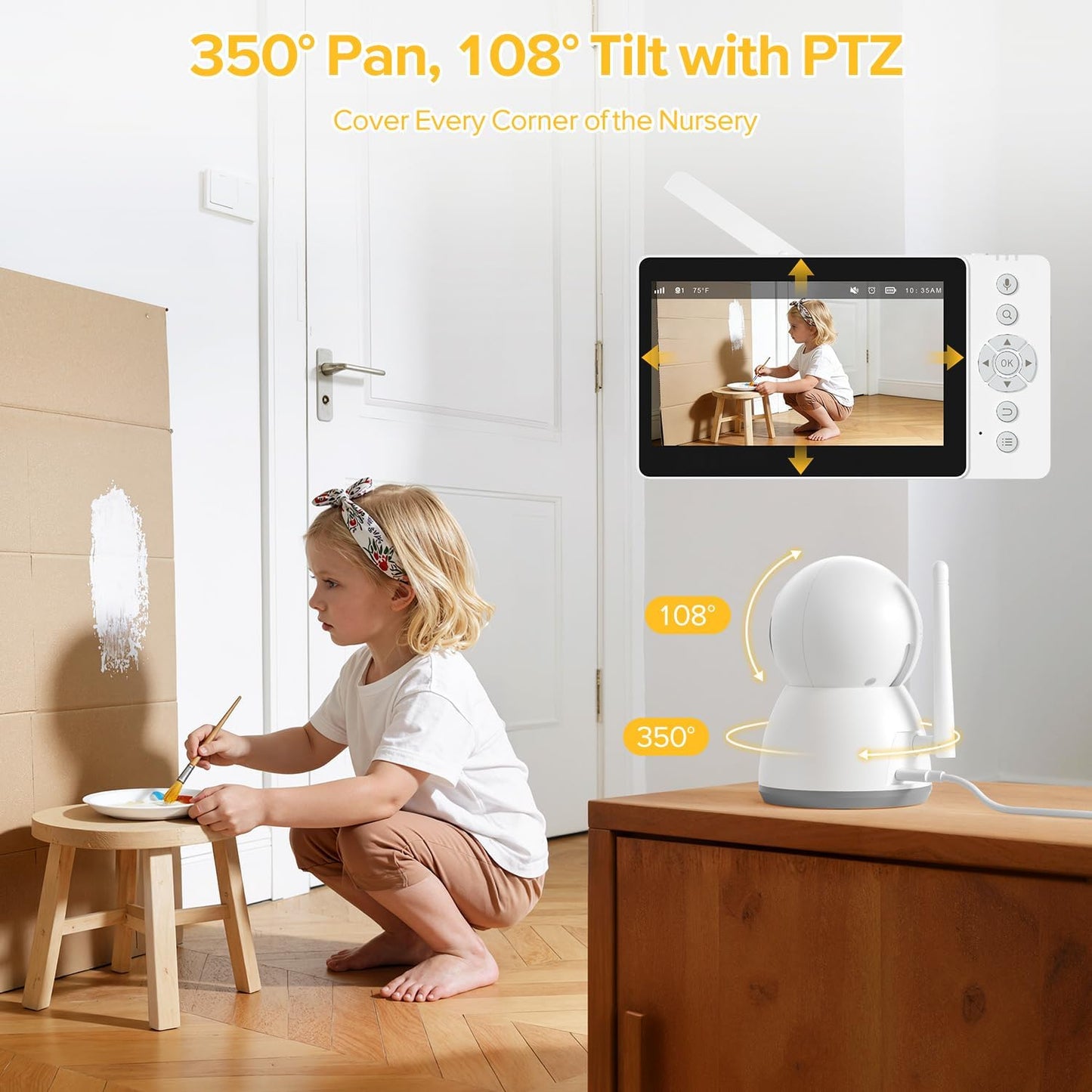Baby Monitor, Baby Monitor with Camera and Audio, Secure No WiFi, Pan Tilt Video Camera with Night Vision, VOX, 2-Way Talk, 1300ft, Portable Video Audio Monitor Ideal for Baby/Elderly/Pet