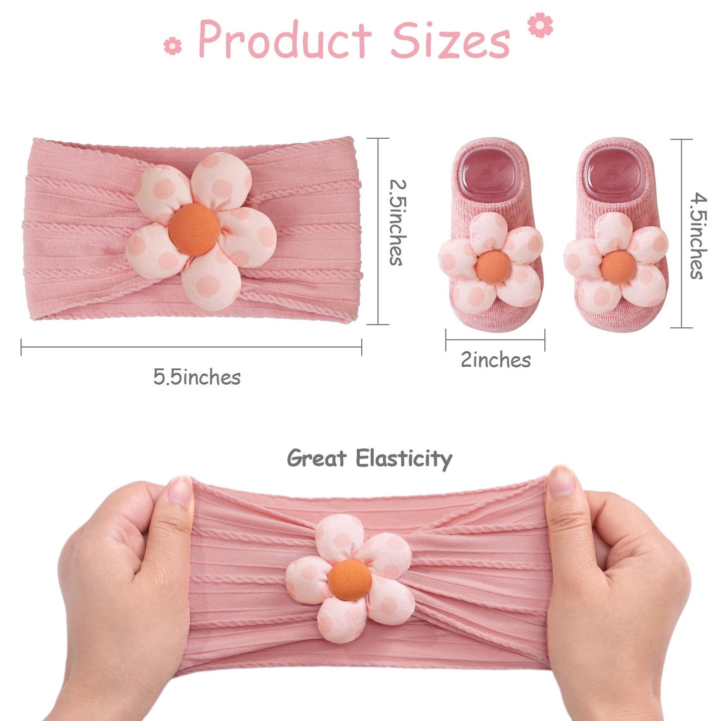 CÉLLOT 5 Pcs Baby Flower Headbands Baby Girls Nylon Headbands Soft Hairbands Hair Accessories for Newborn Infant Toddler Kids