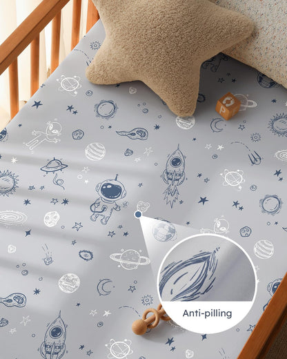 Unnivoll Baby Crib Sheets for Boys Girls, 28x52x8in Fitted Crib Sheet Neutral 3 Pack for Standard Crib and Toddler Mattress, Breathable Soft Microfiber Baby Sheet Blue Gray Planet