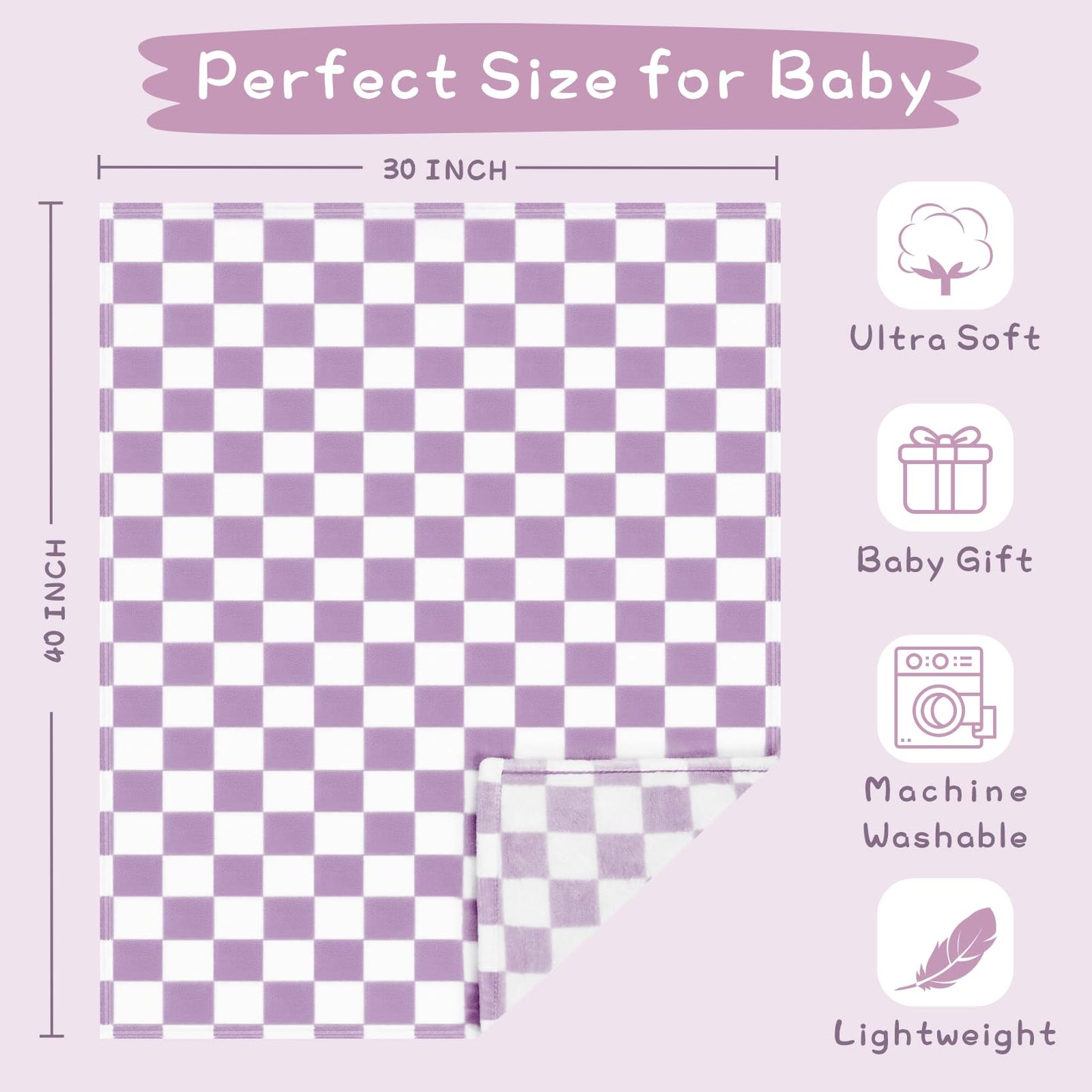 Yurhap Checkered Baby Blanket Fleece Baby Blankets for Boys, Ultra Soft Cozy Fluffy Infant Toddler Newborn Receiving Blankets for Crib Stroller, 30''x40'', Blue
