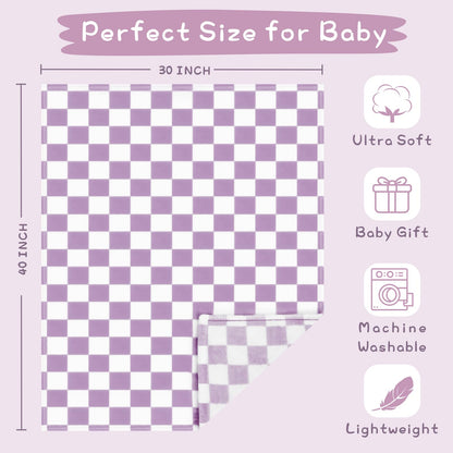 Yurhap Checkered Baby Blanket Fleece Baby Blankets for Boys, Ultra Soft Cozy Fluffy Infant Toddler Newborn Receiving Blankets for Crib Stroller, 30''x40'', Blue