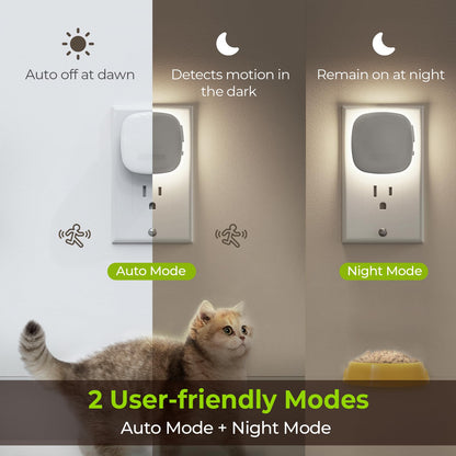 AUVON Plug-in LED Backlit Night Light with Motion Sensor & Dusk to Dawn Sensor, Dimmable Warm White Nightlight with 1-50 lm Adjustable Brightness for Bedroom, Bathroom, Stairs, Hallway (4 Pack)