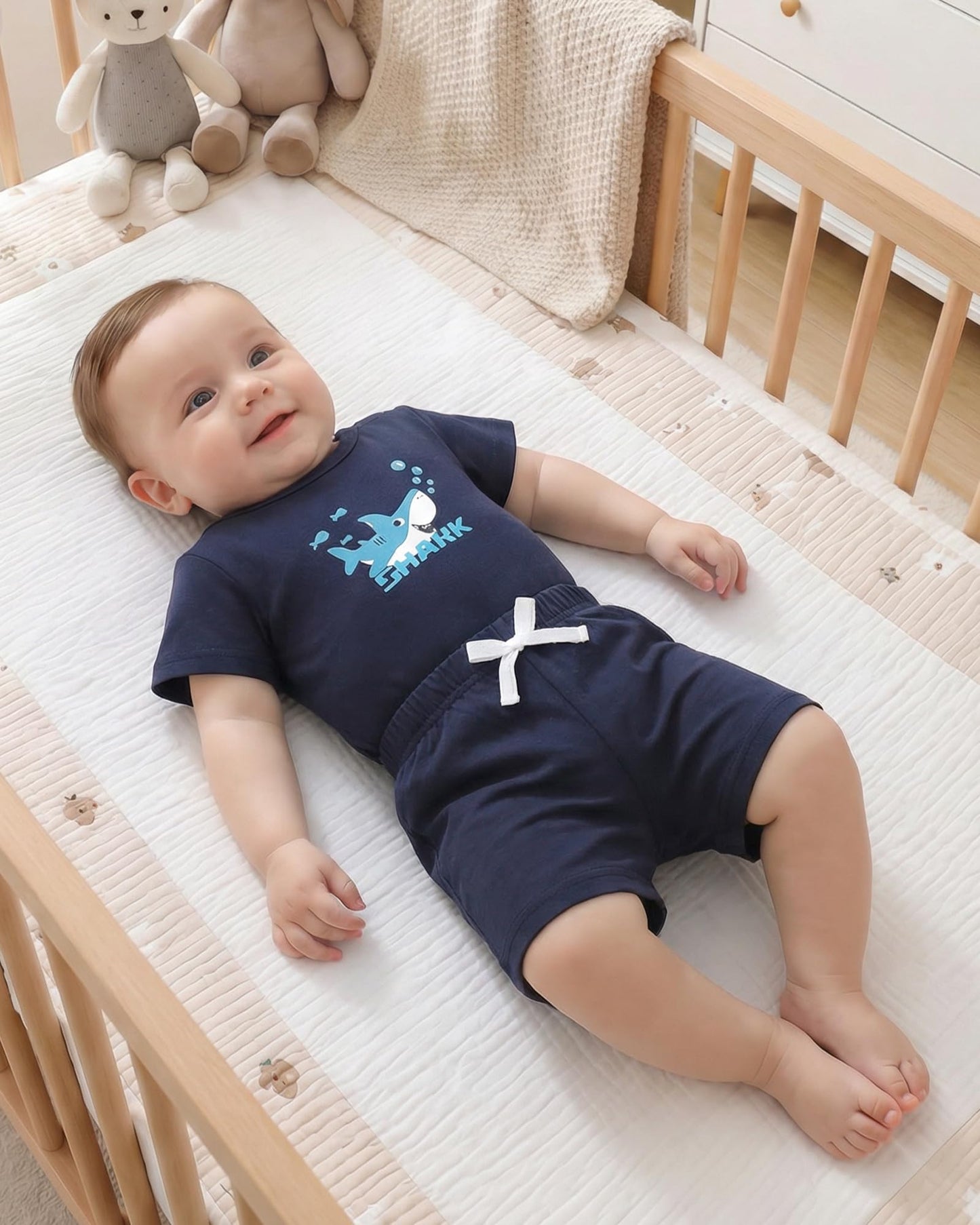 Jecson Newborn Boy Clothes Baby Boy Outfits Summer Set 6-Piece Cotton Short Sleeve Top and Shorts for 0-18M