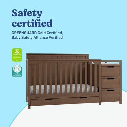 Graco Hadley 5-in-1 Convertible Crib & Changer – GREENGUARD Gold Certified, Fits Standard Crib Mattress, Converts to Toddler Bed and Full Bed, 4 Adjustable Mattress Heights (Pebble Gray)