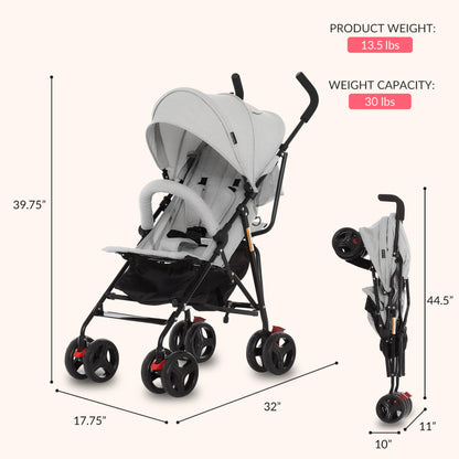 Dream On Me Vista Moonwalk Baby Stroller, Lightweight Travel Umbrella Stroller with Compact Fold, Smooth Ride Wheels, Multi-Position Recline, Spacious Storage Basket with Cup Holder, Light Gray