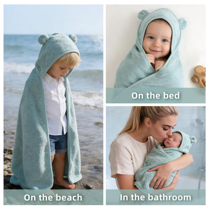 LifeTree 1 Pack Baby Hooded Towel with 1 Pack Washcloth for Newborn, 100% Cotton Bath Towel for Babies, Infant, Toddler and Kids, Thick,Soft and Absorbent, 30 * 30 Inches, Newborn Essentials, Pink