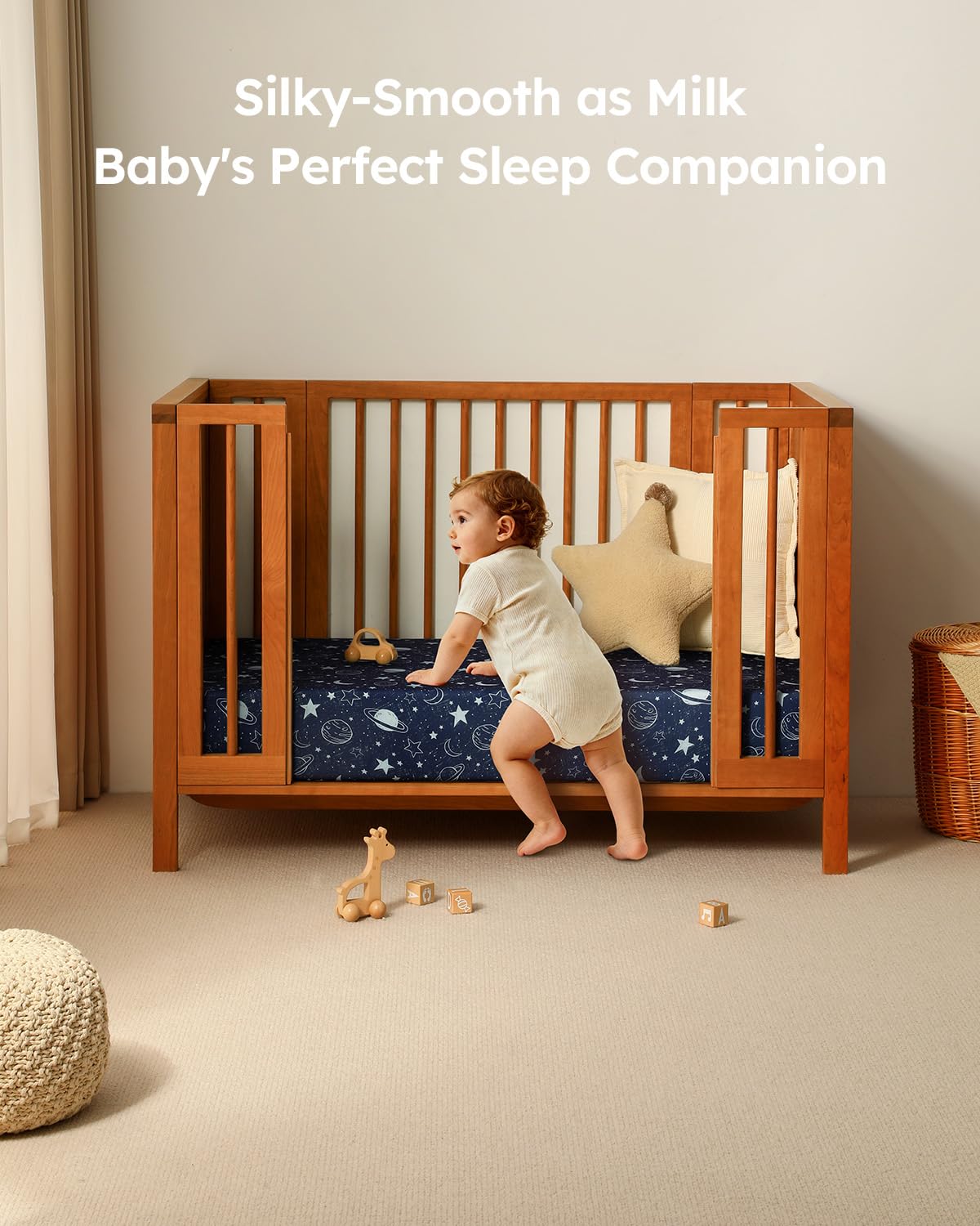 Unnivoll Baby Crib Sheets for Boys Girls, 28x52x8in Fitted Crib Sheet Neutral 3 Pack for Standard Crib and Toddler Mattress, Breathable Soft Microfiber Baby Sheet Blue Gray Planet