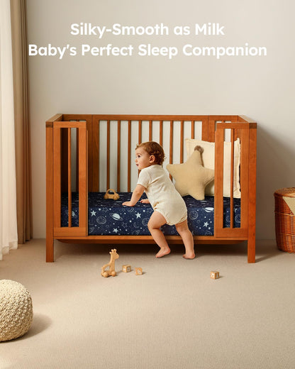 Unnivoll Baby Crib Sheets for Boys Girls, 28x52x8in Fitted Crib Sheet Neutral 3 Pack for Standard Crib and Toddler Mattress, Breathable Soft Microfiber Baby Sheet Blue Gray Planet