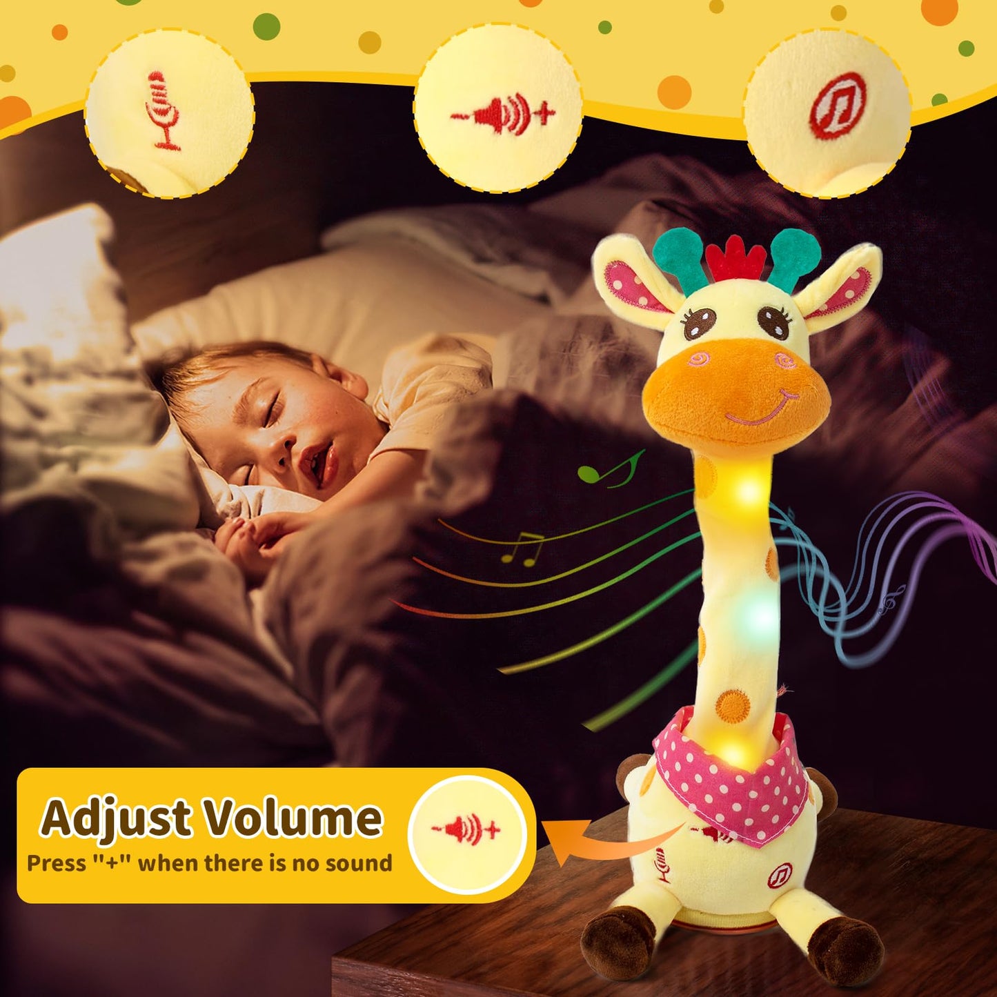 Emoin Dancing Talking Giraffe Baby Toy, Adjustable Volume Baby Giraffe Toys Singing 10 Children's Songs Singing Mimicking Recording Repeating What You Say for Toddlers