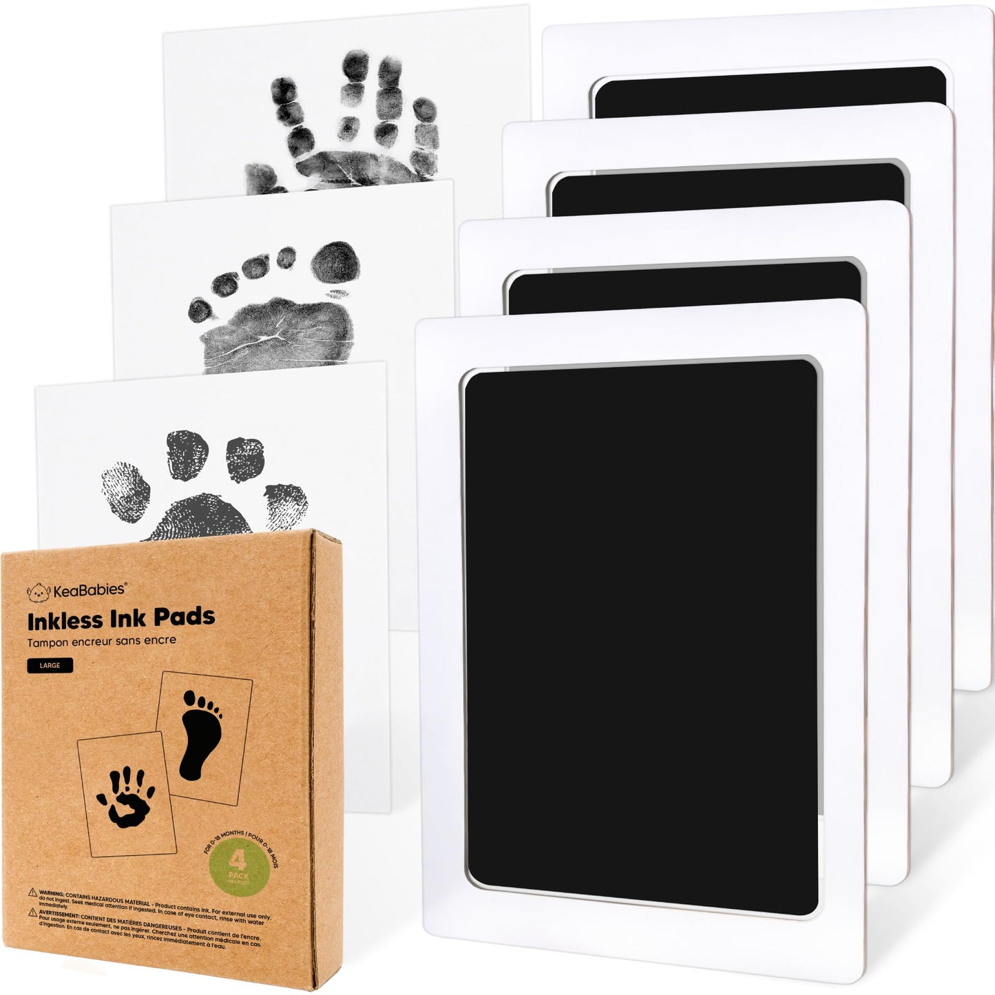4-Pack Inkless Baby Hand and Footprint Kit - Mess Free Ink Pad for Newborn Keepsake, Dog Nose & Paw Print Kit, Clean Touch Ink Pad for Baby Hand & Footprints, First Mother's Day (Jet Black)