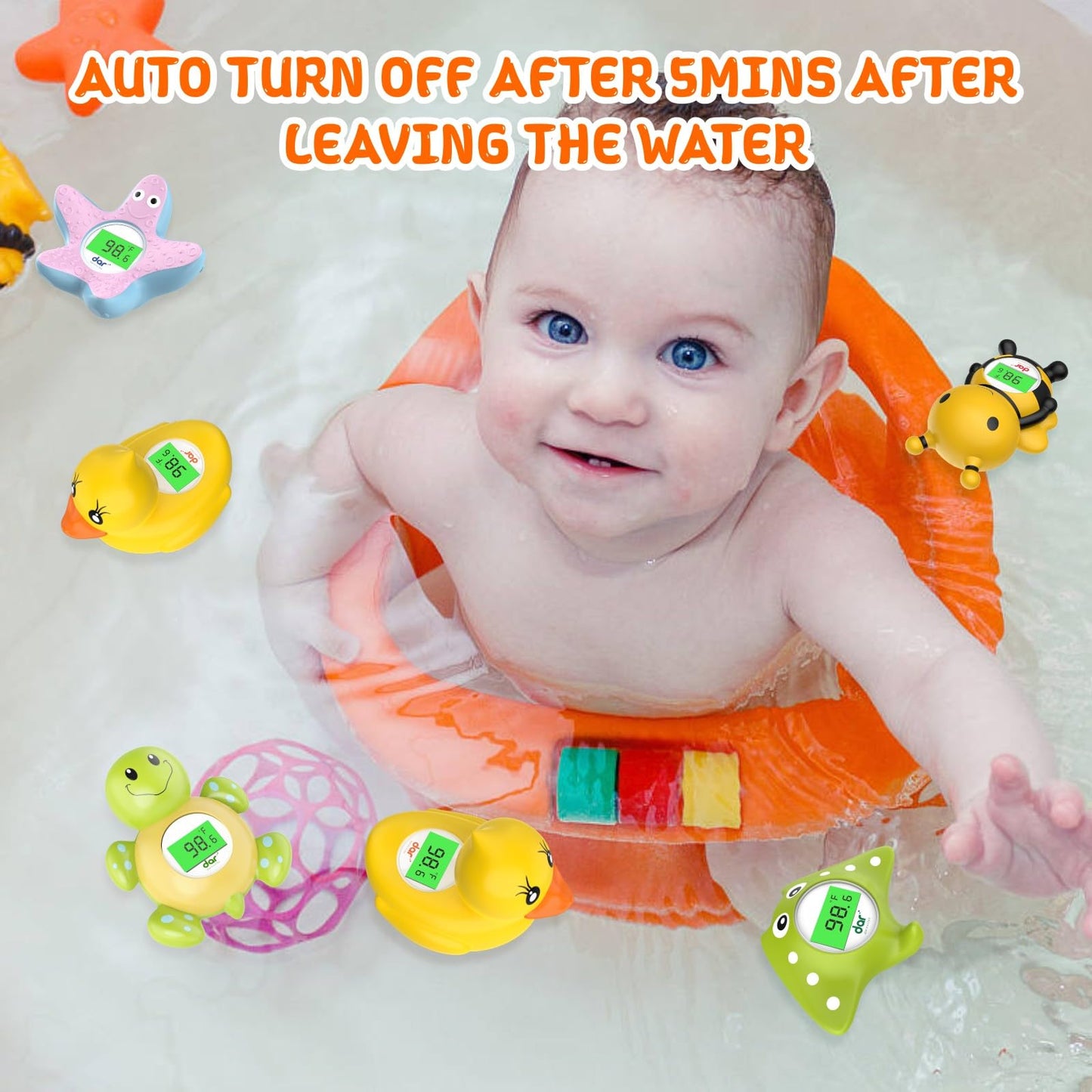 Baby Bath Thermometer, Digital Water Temperature Thermometers with 3 Color Backlit and Temperature Warning, Safety Bath Tube Thermometers Floating Toy for Infant, Toddler