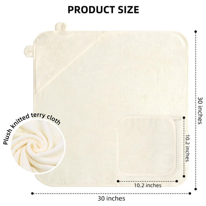 LifeTree 1 Pack Baby Hooded Towel with 1 Pack Washcloth for Newborn, 100% Cotton Bath Towel for Babies, Infant, Toddler and Kids, Thick,Soft and Absorbent, 30 * 30 Inches, Newborn Essentials, Pink