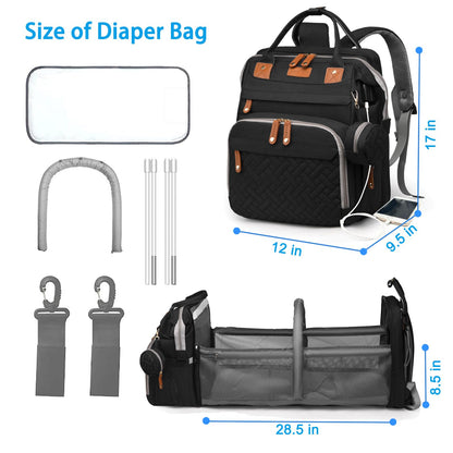 Jeryswet Baby Diaper Bags with Changing Station, Waterproof Large Capacity Diaper Bag Backpack for Moms Dads with USB Charging Port and Stroller Straps, Baby Shower Gifts, Grey