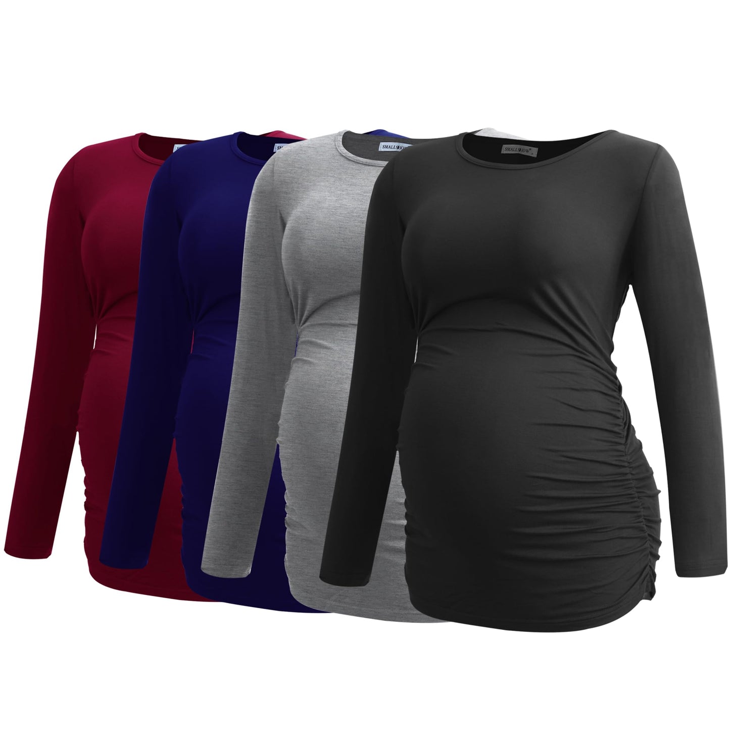 Smallshow Women's 4 Pack Maternity Shirts Long Sleeve Ruched Pregnancy Clothes Tops