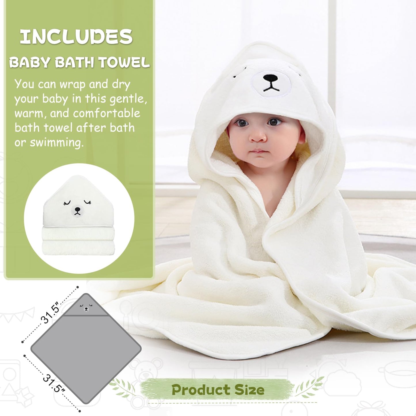 MoreFeel Collapsible Baby Bathtub for Newborn with Thermometer & 1 Hooded Towel & 1 Soft Floating Cushion,Portable Travel Bathtub with Drain Hole, Durable Foldable Baby Tubs for Infants to Toddler