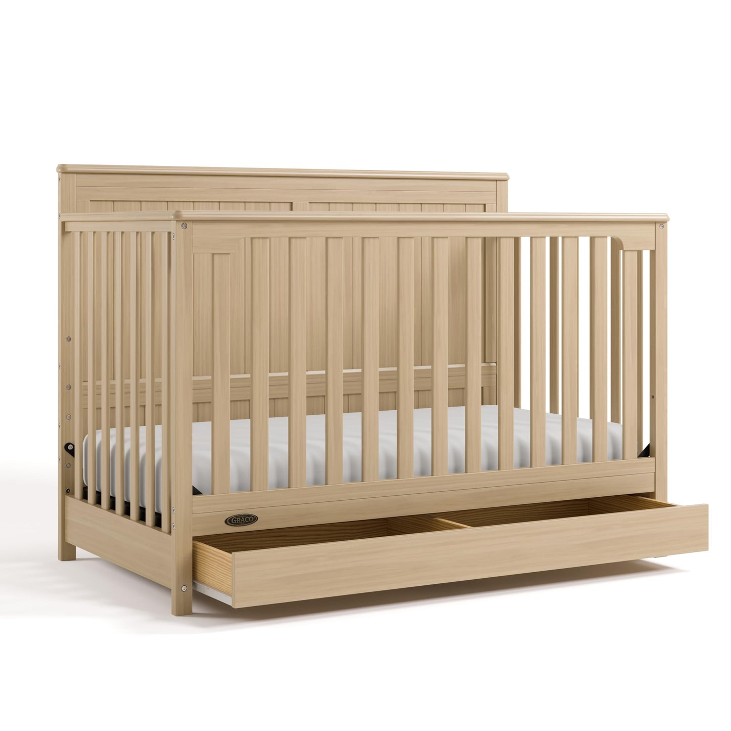 Graco Hadley 5-in-1 Convertible Crib & Changer – GREENGUARD Gold Certified, Fits Standard Crib Mattress, Converts to Toddler Bed and Full Bed, 4 Adjustable Mattress Heights (Pebble Gray)