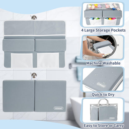 URMYWO Bath Kneeler and Elbow Rest Pad Set - 1.5" Thick Baby Bath Kneeler Pads with Toys Organizer, Anti-Slip Cozy Knee & Arm Support Bathtub Mat, Quick Dry Kneeling Pad for Baby Bath Time