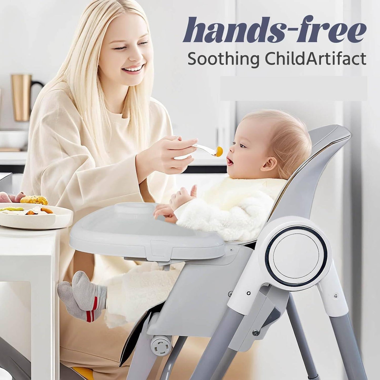 5 in 1 Convertible Baby High Chair Foldable, Baby Swing for Infants to Toddler,Portable Baby Feeding Chair, High Chairs for Babies and Toddlers, Silla de Comer para Bebe(White)