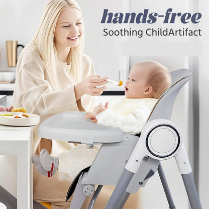 5 in 1 Convertible Baby High Chair Foldable, Baby Swing for Infants to Toddler,Portable Baby Feeding Chair, High Chairs for Babies and Toddlers, Silla de Comer para Bebe(White)