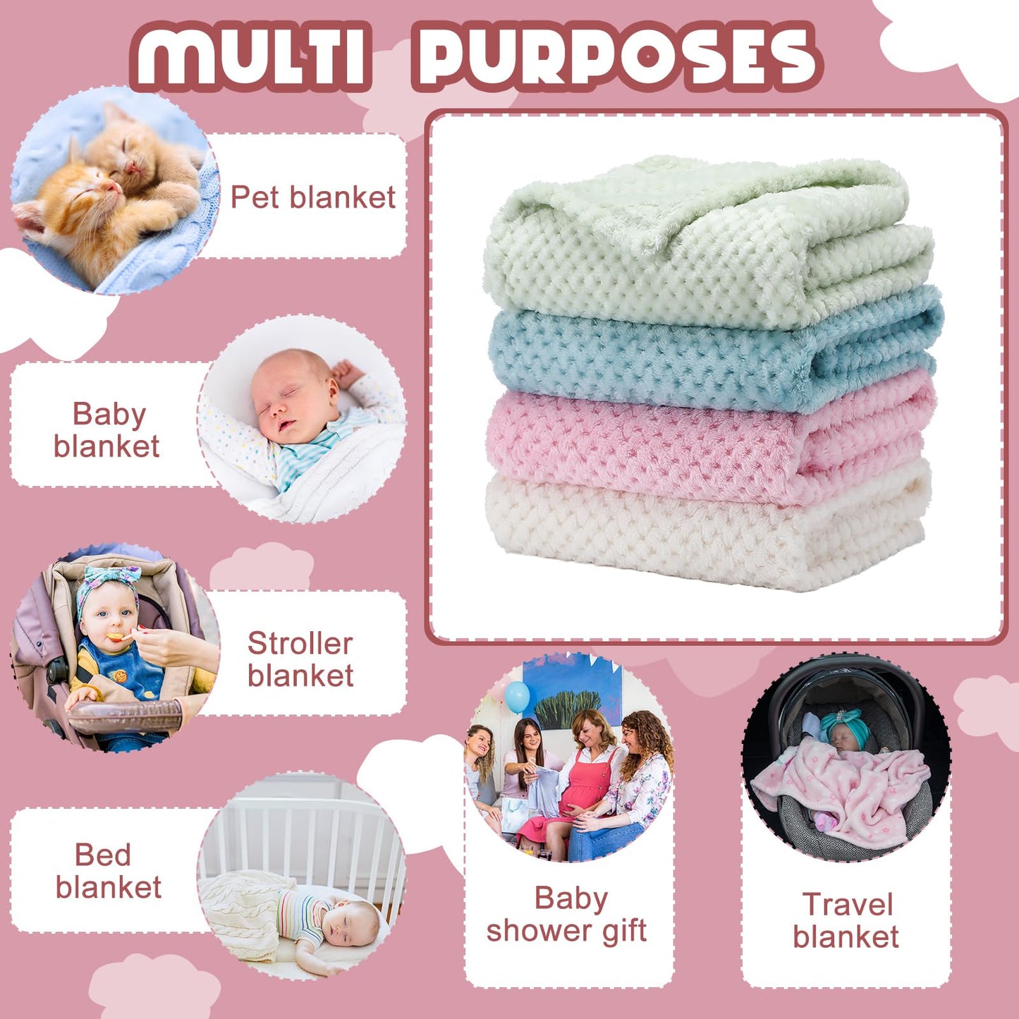 Frienda 4 Pcs Baby Fuzzy Blanket Fluffy Baby Blanket for Boys Girls Soft Warm Infant Newborn Toddler Receiving Nursery Bed Supplies, 32 x 24 Inch(Pink Color)