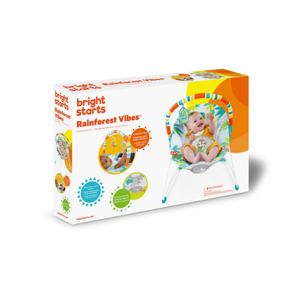 Bright Starts Baby Bouncer Soothing Vibrations Infant Seat - Removable -Toy Bar, Nonslip Feet, 0-6 Months Up to 20 lbs (Safari Fun)