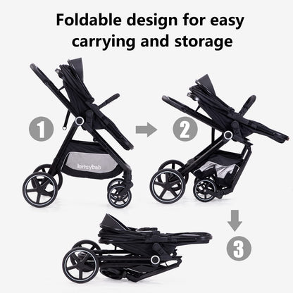 Lortsybab 2-in-1 Baby Stroller - Folding Infant Newborn Pram Stroller with Reversible Seat - Toddler Strollers for 0-36 Months Old Babies (Beige)