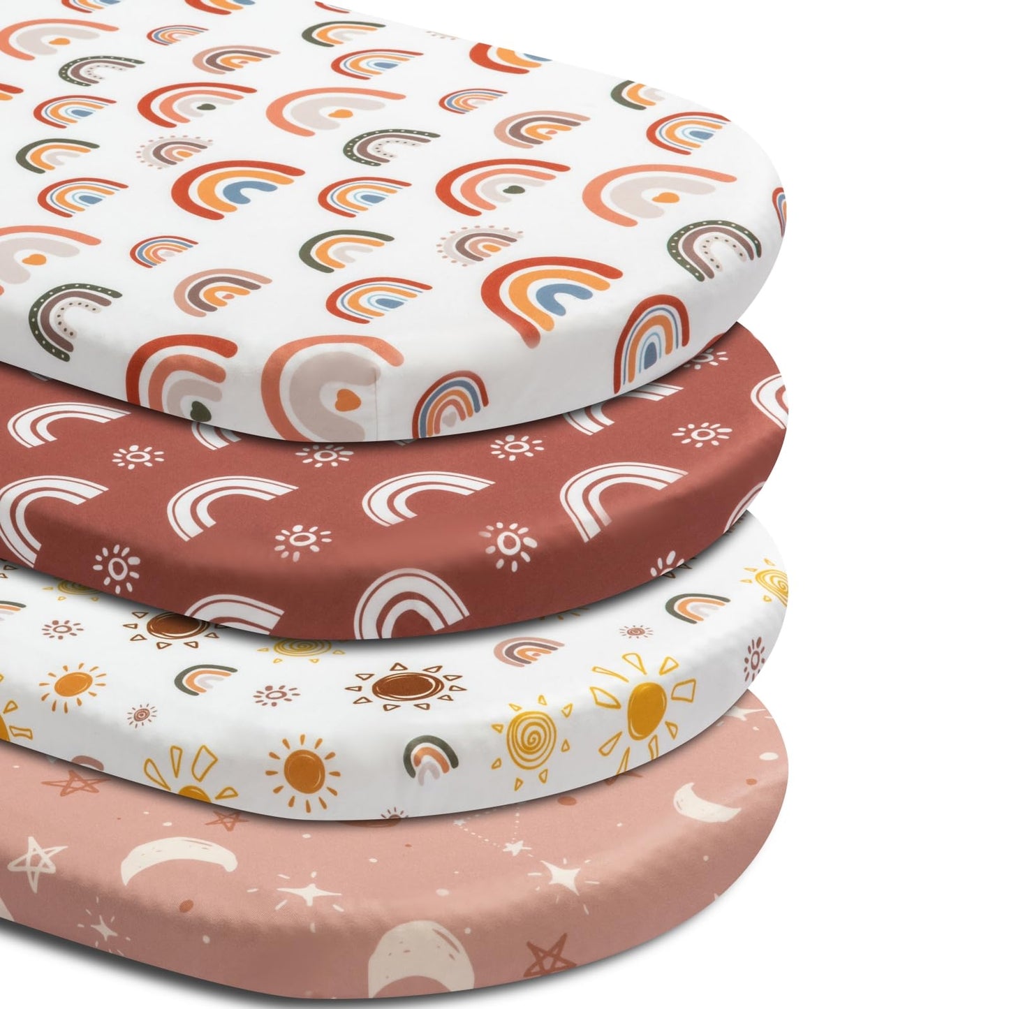 4 Pack Crib Sheets Boho Nursery Sheets Sunshine and Rainbow Desdign Neutral Unisex Fitted Baby Standard Crib Sheets for Baby Boys or Girls (Crib Sheets)