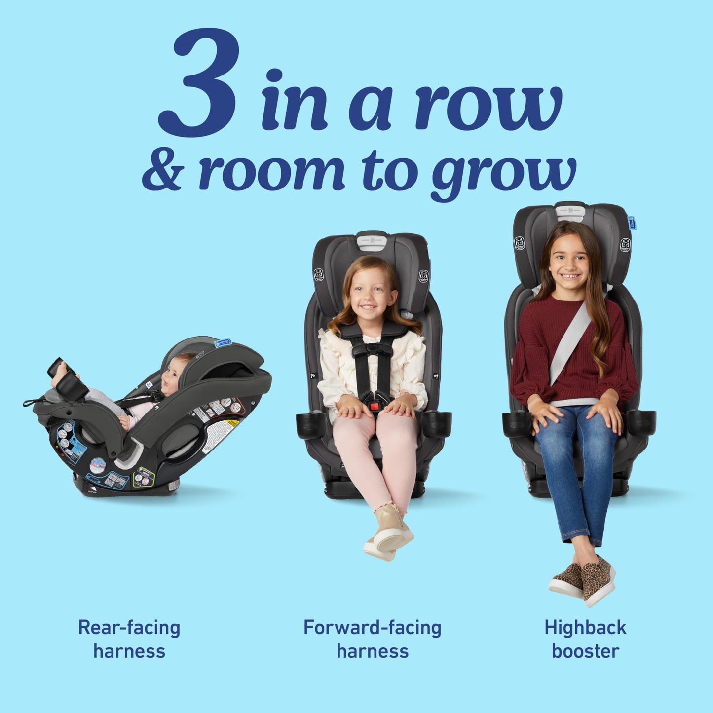 Graco Slimfit 3-in-1 Convertible Car Seat, Slim Car Seat with Space-Saving Design, Highback Booster Seat with 10-Position Headrest, Rear Facing and Forward Facing Carseat, Jarret