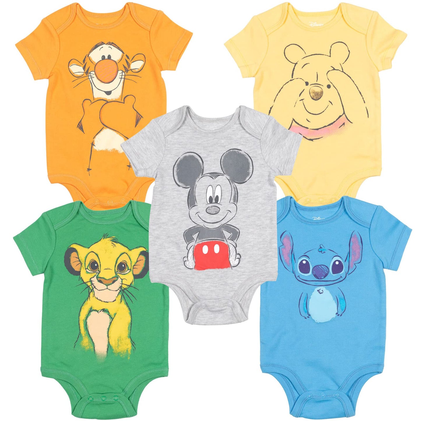 Disney Baby 5 Pack Bodysuits Newborn to Infant Sizes (Newborn - 24 Months)