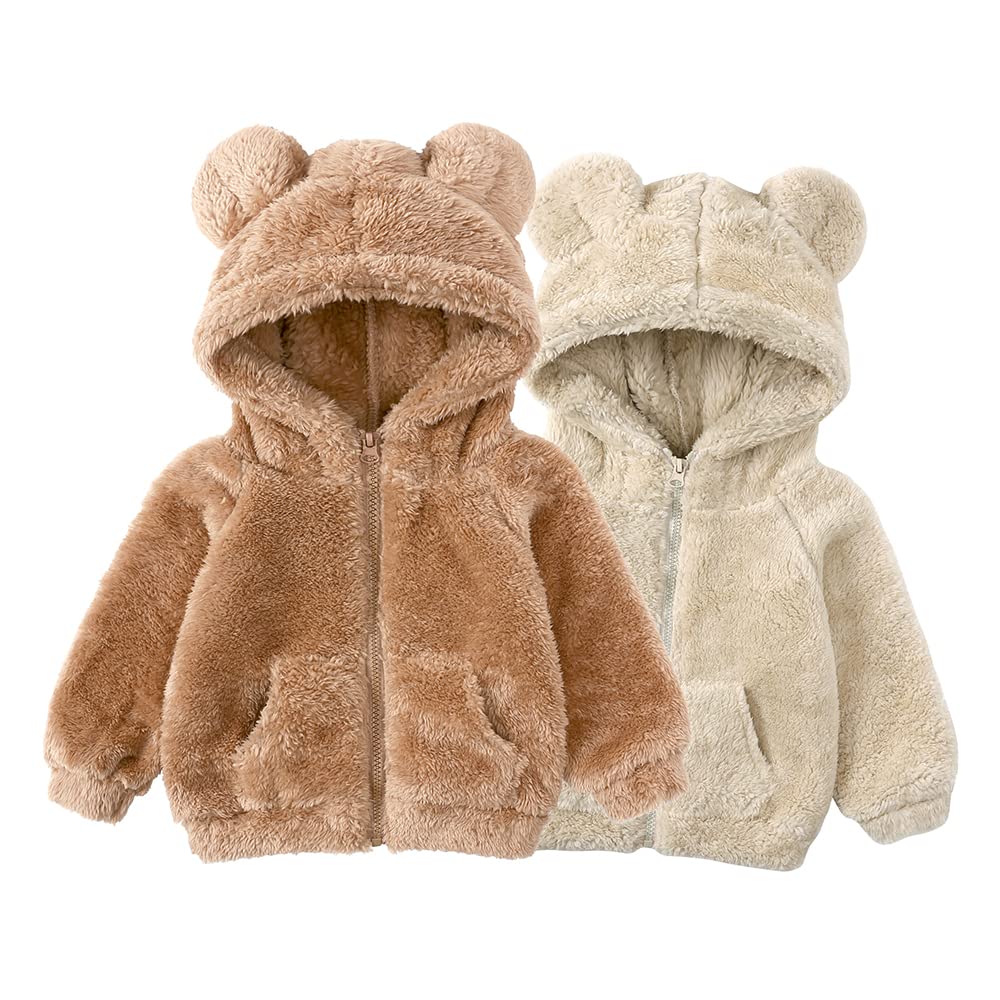 Newborn Infant Baby Boys Girls Cartoon Fleece Hooded Jacket Coat with Ears Warm Todder Kids Outwear Coat Zipper Up 0-6Y