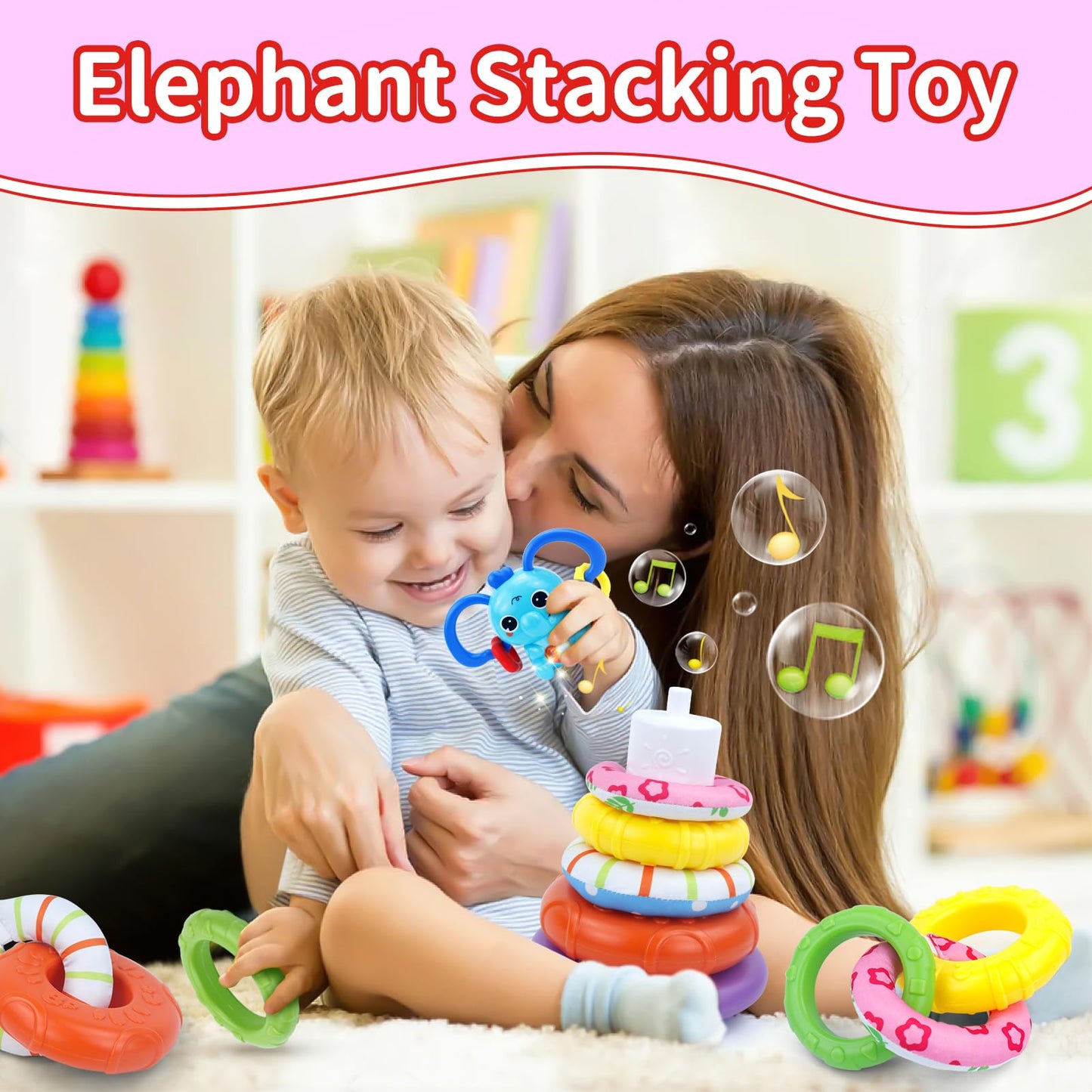 usrela 4 in 1 Baby Toys for 6 12 18 Month, Learning Toys for Babies 6-12 Months, Busy Cube, Stacking Sorter, Piano Xylophone Pull String Travel Toy, Birthday Gifts for Toddlers 1 2 Years Old