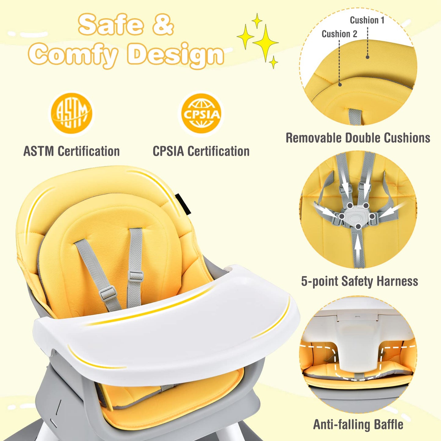 HONEY JOY 8 in 1 Baby High Chair, Convertible Highchair for Babies and Toddlers/Table and Chair Set/Building Block Table/Booster Seat/Stool/Toddler Chair with Safety Harness (Wave Gray)