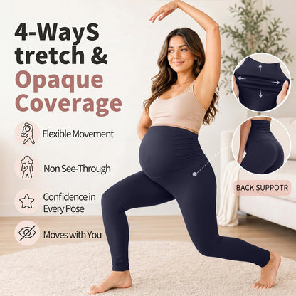 Hmuuo Women's Maternity Leggings Over The Belly Buttery Soft Pregnancy Yoga Pants Activewear Workout Leggings