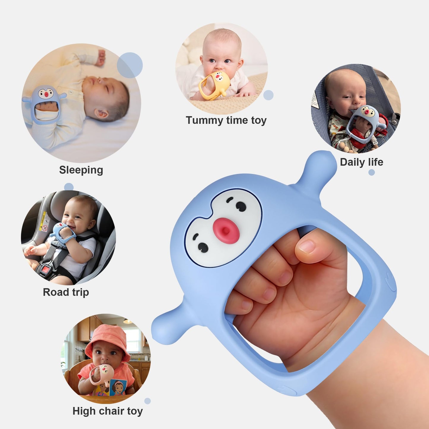 Smily Mia Penguin Teethers, Silicone TeethingToys for Babies 0-6Months, Baby Teethers for 3-6Months, Hand Teether for Infants, Teething/Teether Pacifiers for Infants, Light Purple