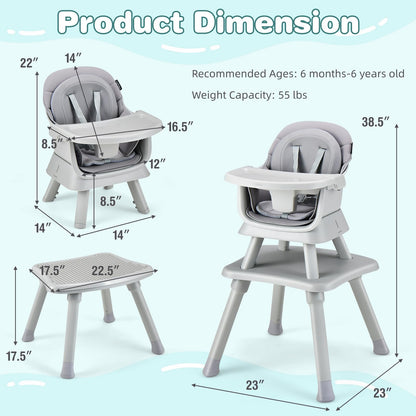 HONEY JOY 8 in 1 Baby High Chair, Convertible Highchair for Babies and Toddlers/Table and Chair Set/Building Block Table/Booster Seat/Stool/Toddler Chair with Safety Harness (Wave Gray)