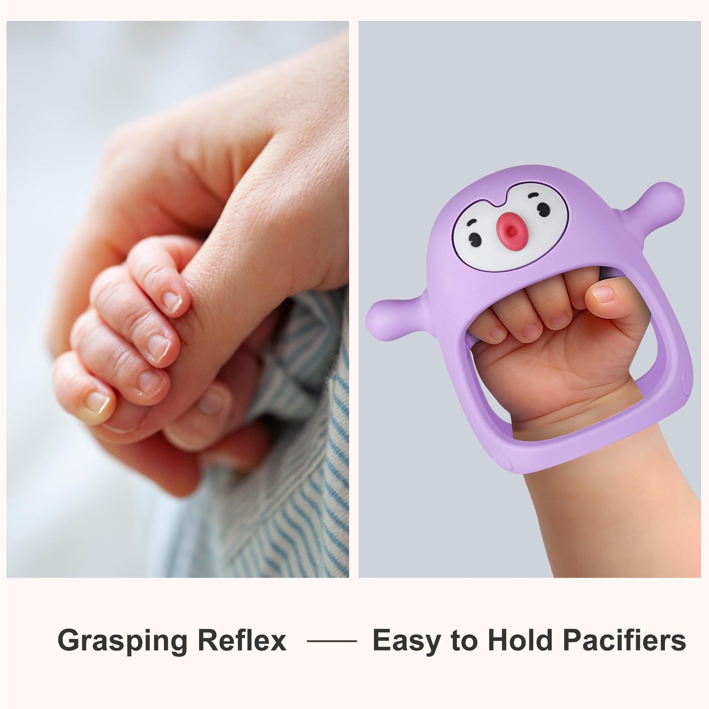 Smily Mia Penguin Teethers, Silicone TeethingToys for Babies 0-6Months, Baby Teethers for 3-6Months, Hand Teether for Infants, Teething/Teether Pacifiers for Infants, Light Purple