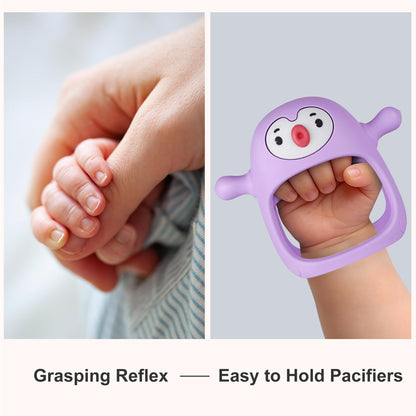 Smily Mia Penguin Teethers, Silicone TeethingToys for Babies 0-6Months, Baby Teethers for 3-6Months, Hand Teether for Infants, Teething/Teether Pacifiers for Infants, Light Purple
