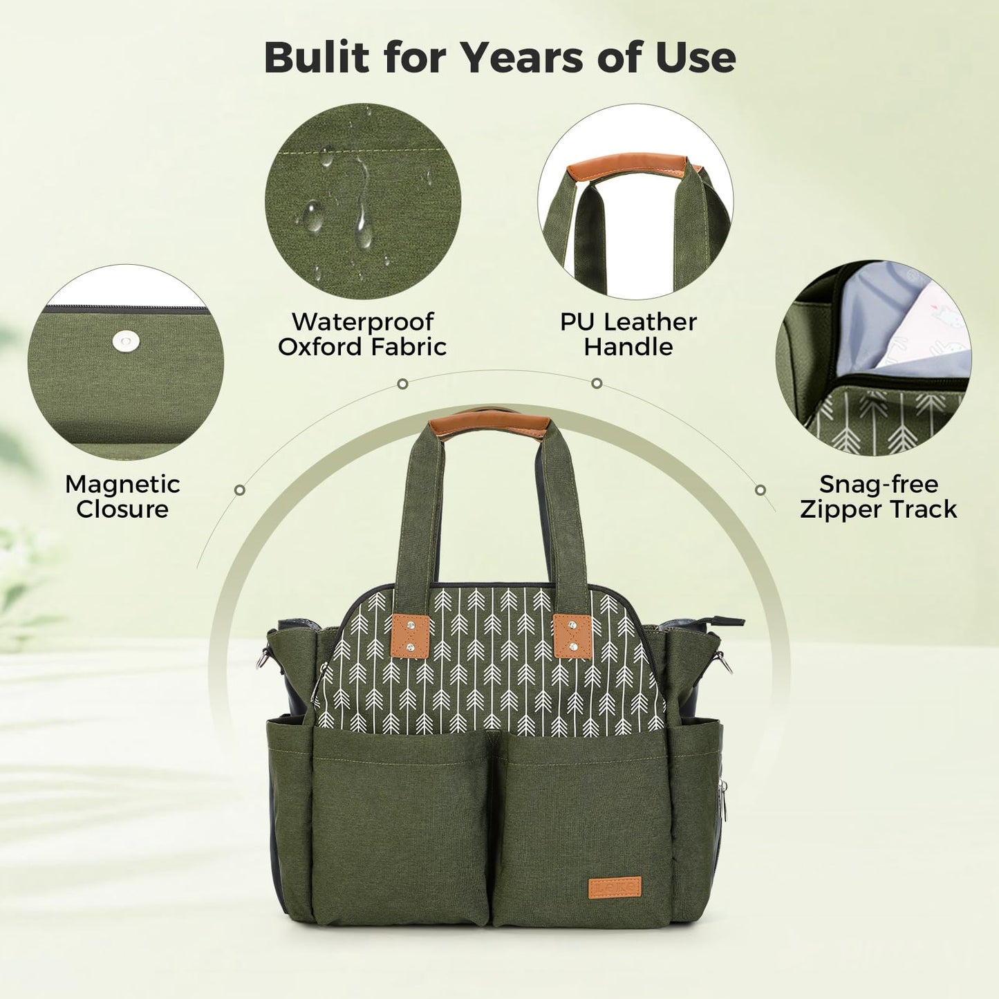 Lekebaby Diaper Bag Tote, 17 Pockets Large Travel Diaper Tote Waterproof with Portable Changing Pad, Mom Crossbody Hospital Bag for Labor Delivery, Baby Essentials for Newborn Gifts, Grey