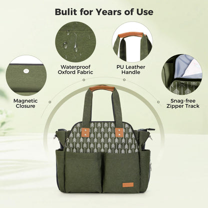 Lekebaby Diaper Bag Tote, 17 Pockets Large Travel Diaper Tote Waterproof with Portable Changing Pad, Mom Crossbody Hospital Bag for Labor Delivery, Baby Essentials for Newborn Gifts, Grey