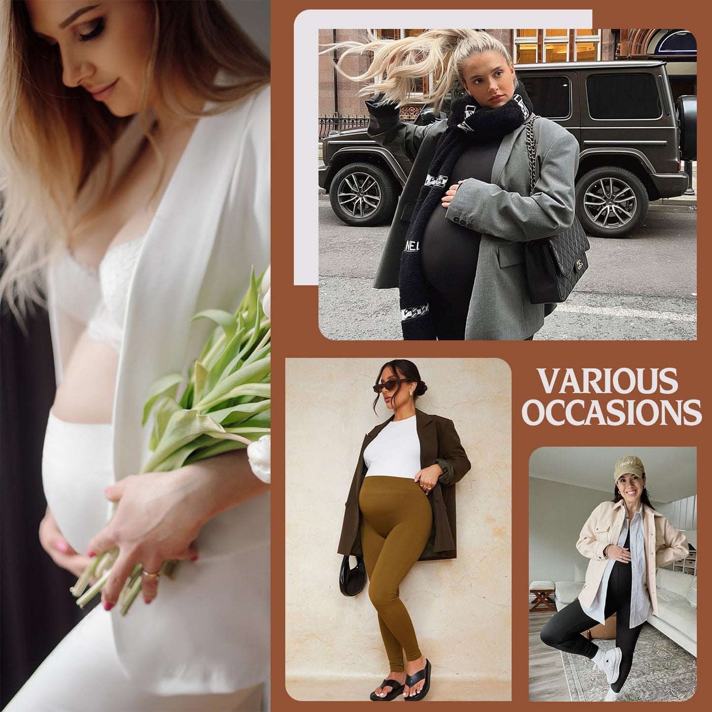 4 Pack Women’s Maternity Leggings with Pockets Over The Belly Butt Lift - Soft Workout Pregnancy Yoga Pants
