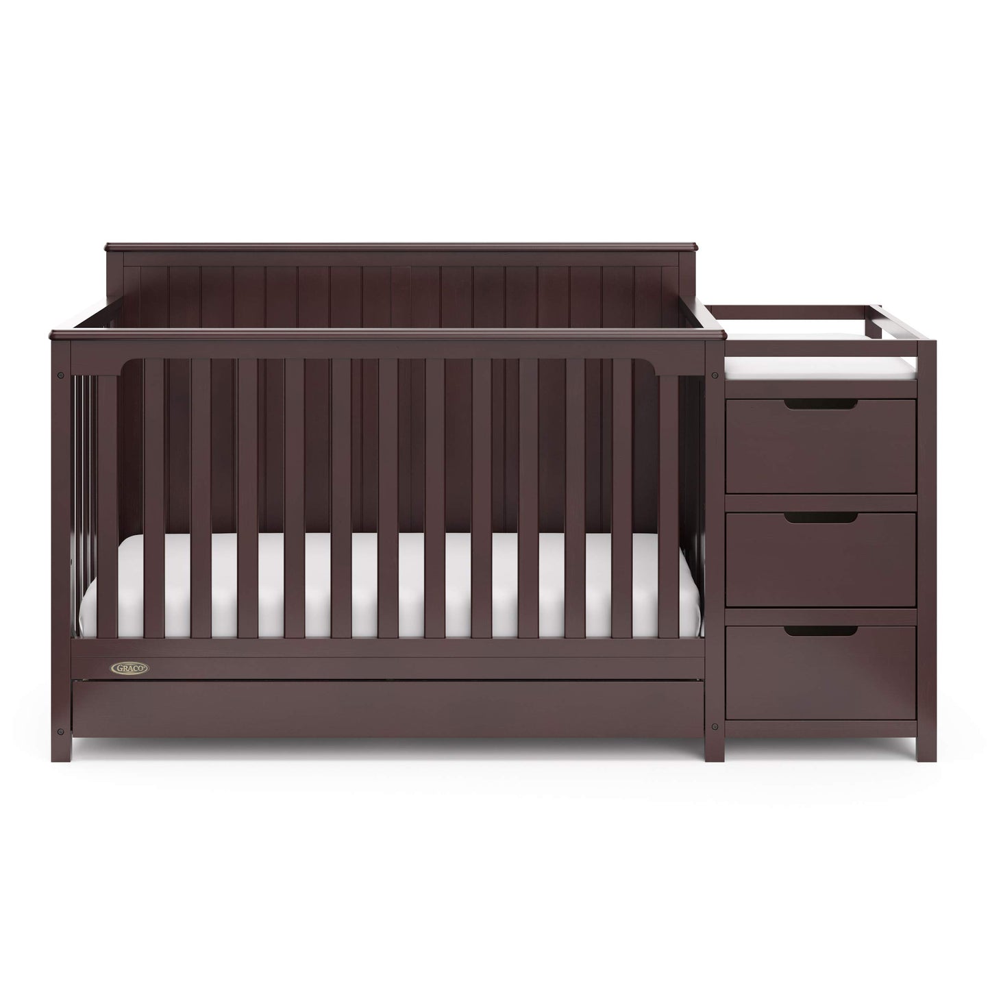 Graco Hadley 5-in-1 Convertible Crib & Changer – GREENGUARD Gold Certified, Fits Standard Crib Mattress, Converts to Toddler Bed and Full Bed, 4 Adjustable Mattress Heights (Pebble Gray)