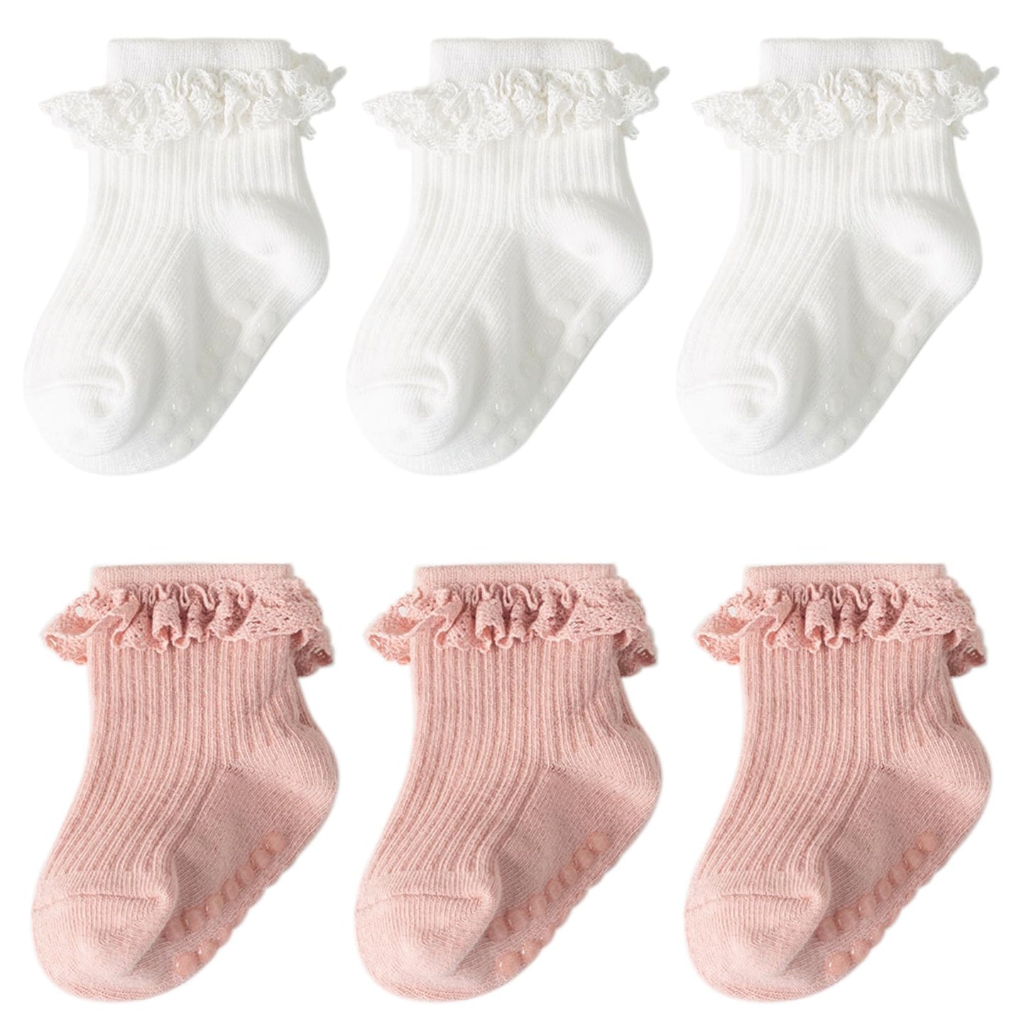 DRESHOW BQUBO Baby Girls Toddler Anti Slip Socks - Cute Frilly Ruffle Grip Ankle Socks for Infant Toddler